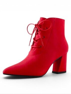 Perphy Pointed Toe Lace Up Block Heel Ankle Boots (8) ~ Red (NIB)